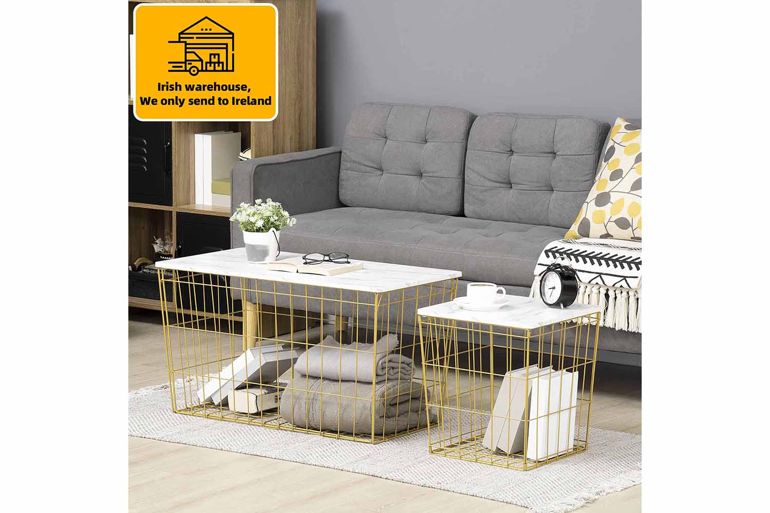 Homcom Marble Side Table | White/Gold | Set of 2