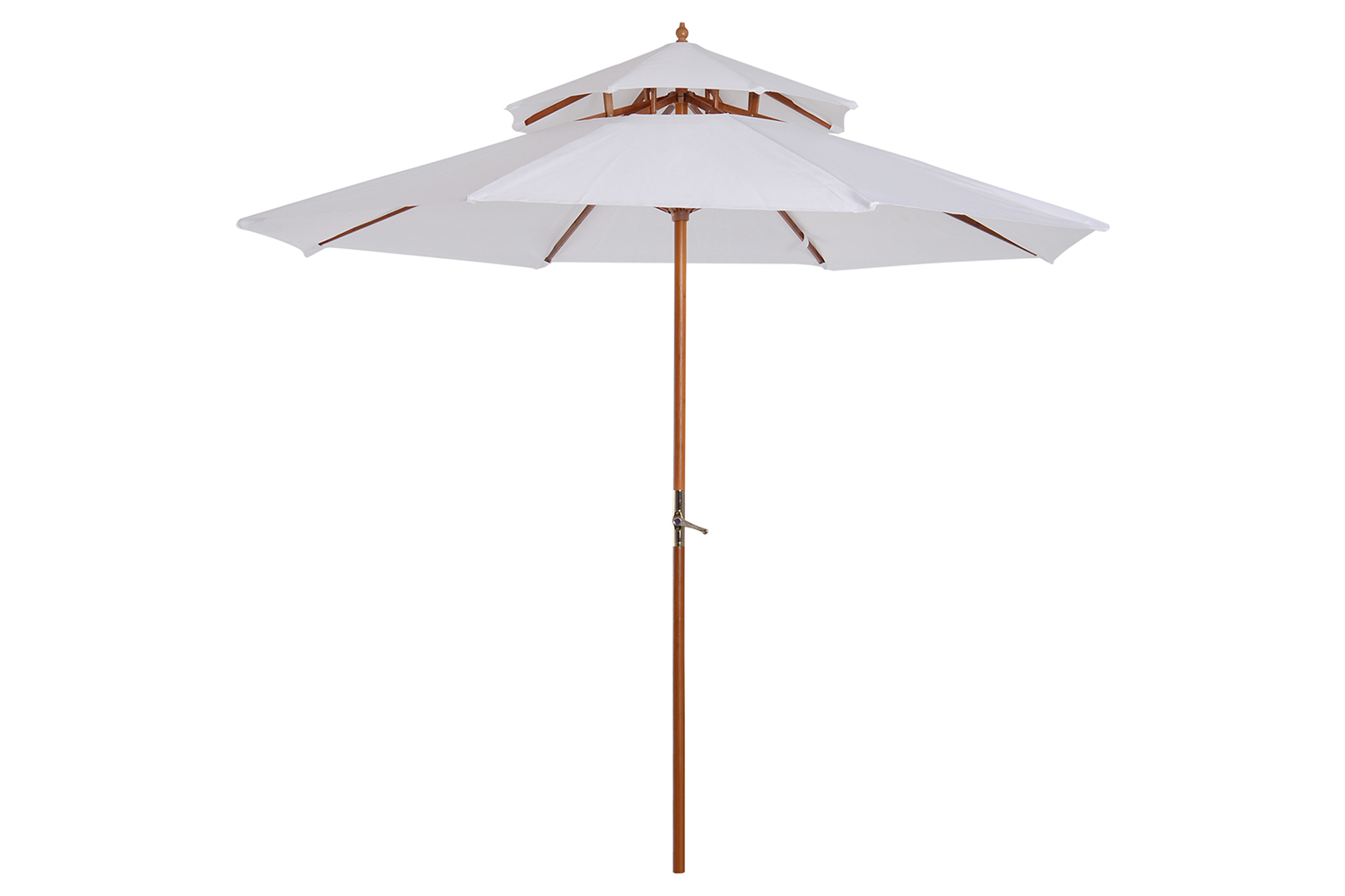 Outsunny 2.7m Double Tier Parasol Umbrella | Cream White/Teak
