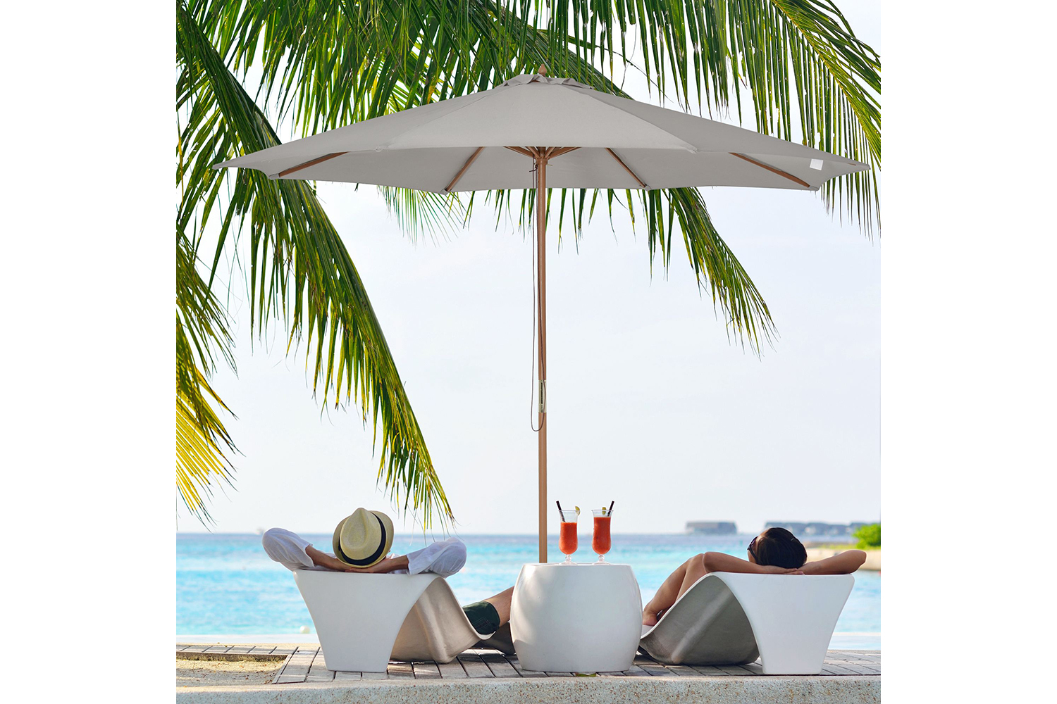 Outsunny 3m Parasol Umbrella | Grey/Teak