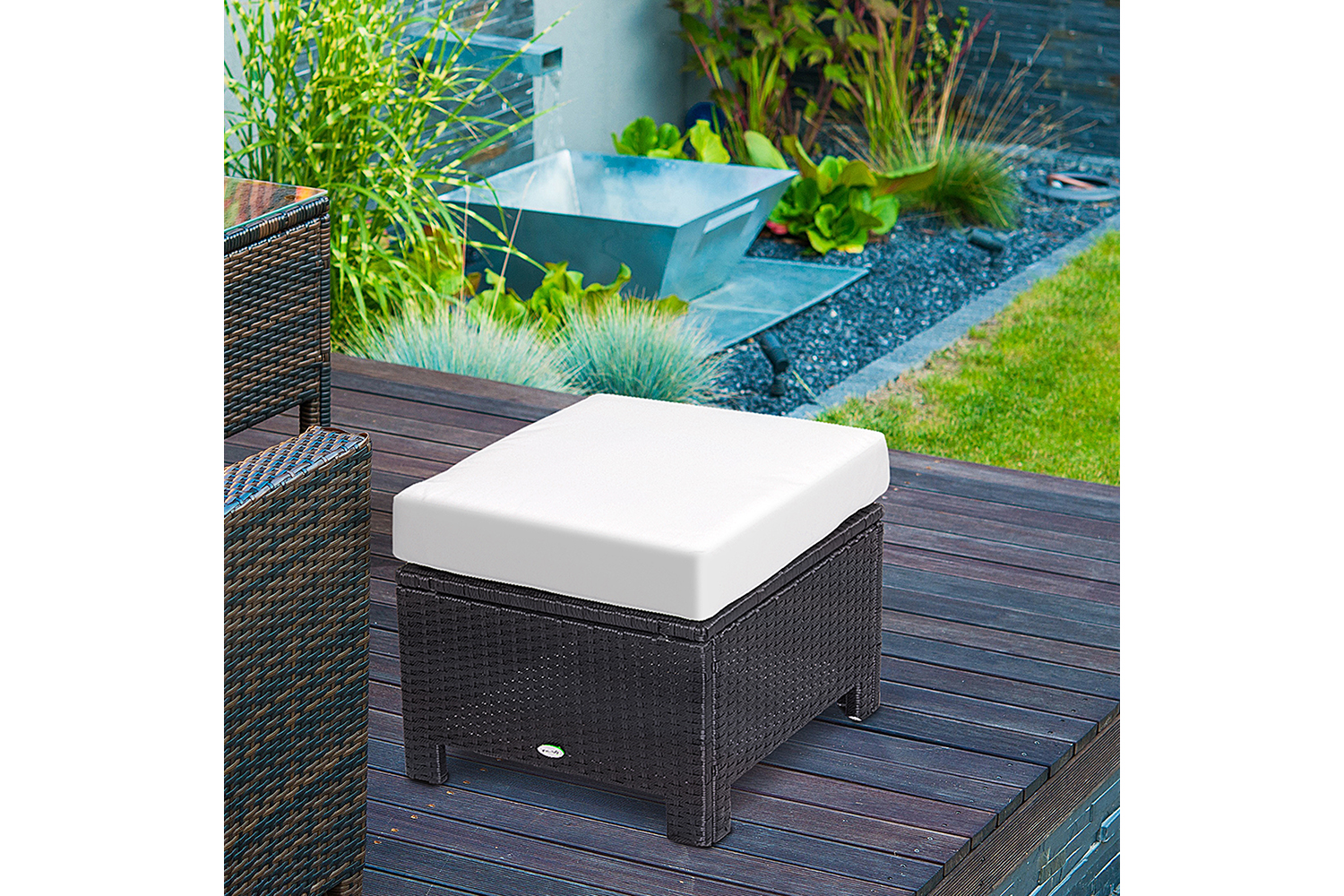 Outsunny Footstool with Soft Cushion | Rattan | Black