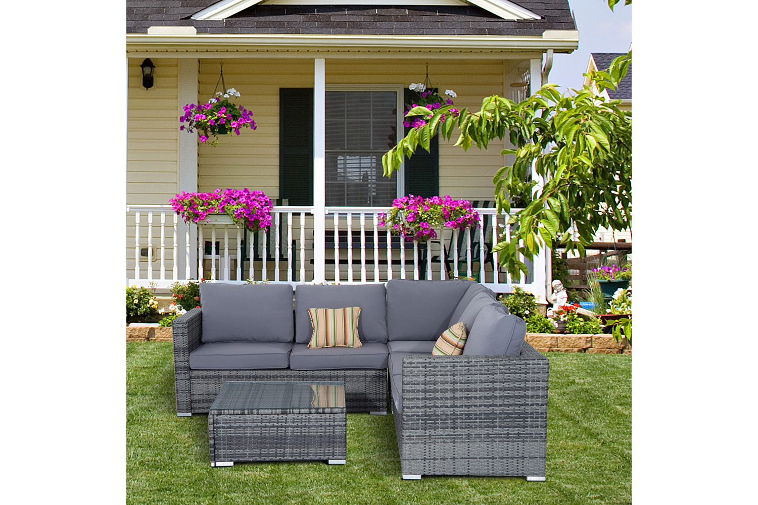 Outsunny Corner Sofas with Coffee Table | Grey