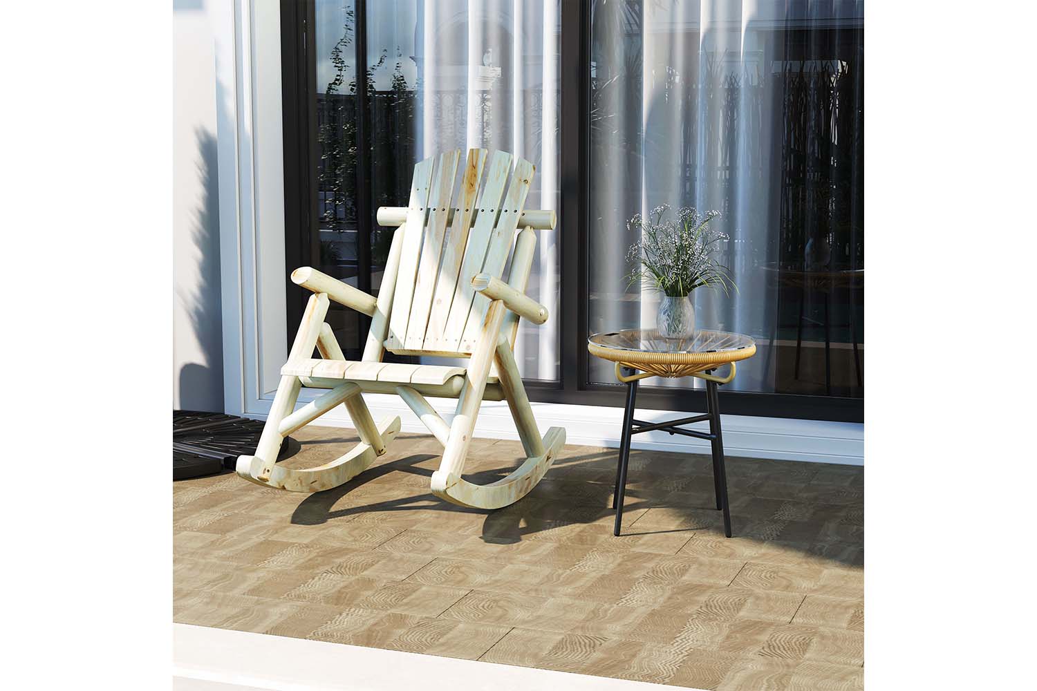 Outsunny Cedar Wood Rocking Armchair | Burly Wood