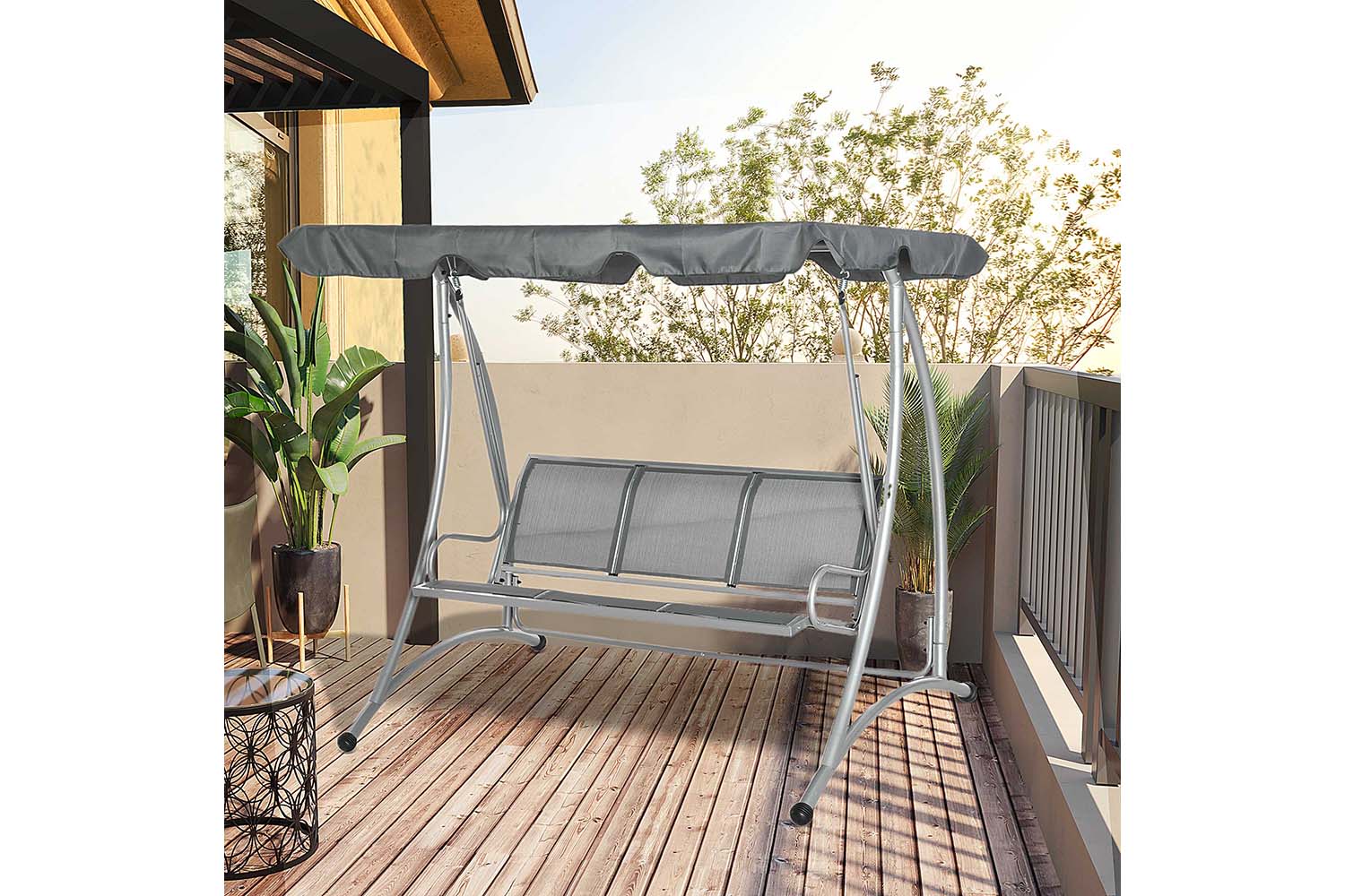 Outsunny 3 Seater Porch Swing Chair Bench | Dark Grey
