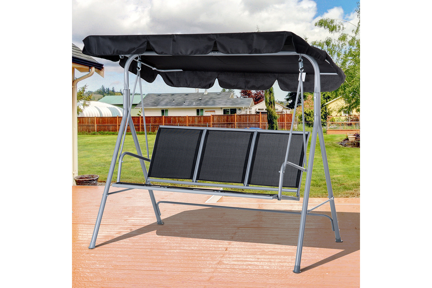 Outsunny 3 Seater Swing Chair | Black/Silver