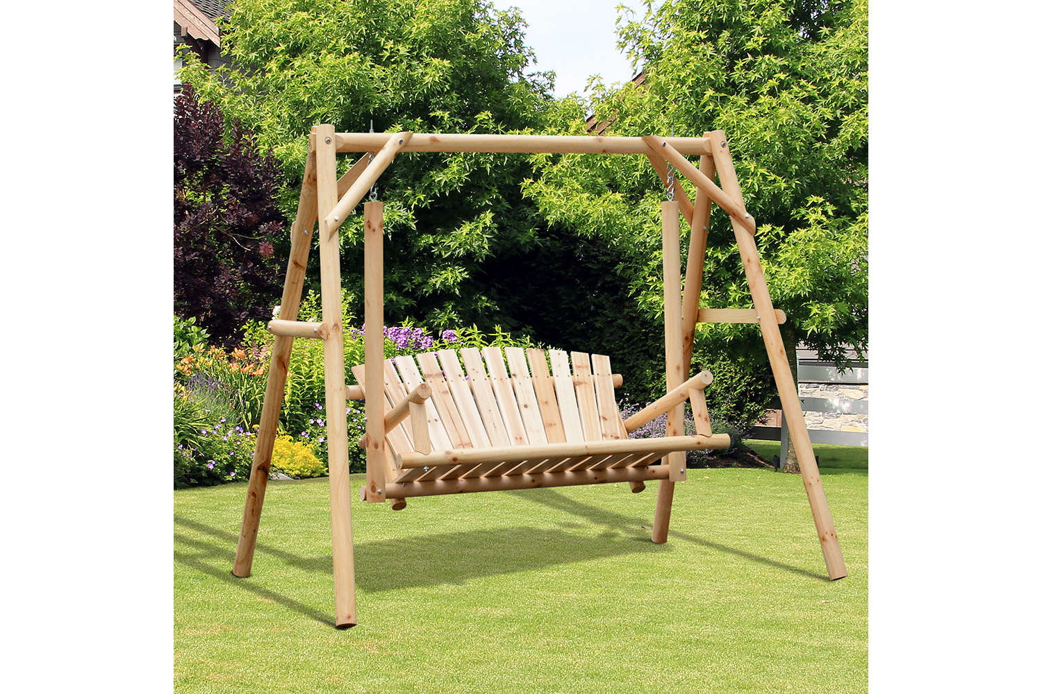 Outsunny 2 Seaters Porch Swing Rustic Patio Bench | Natural