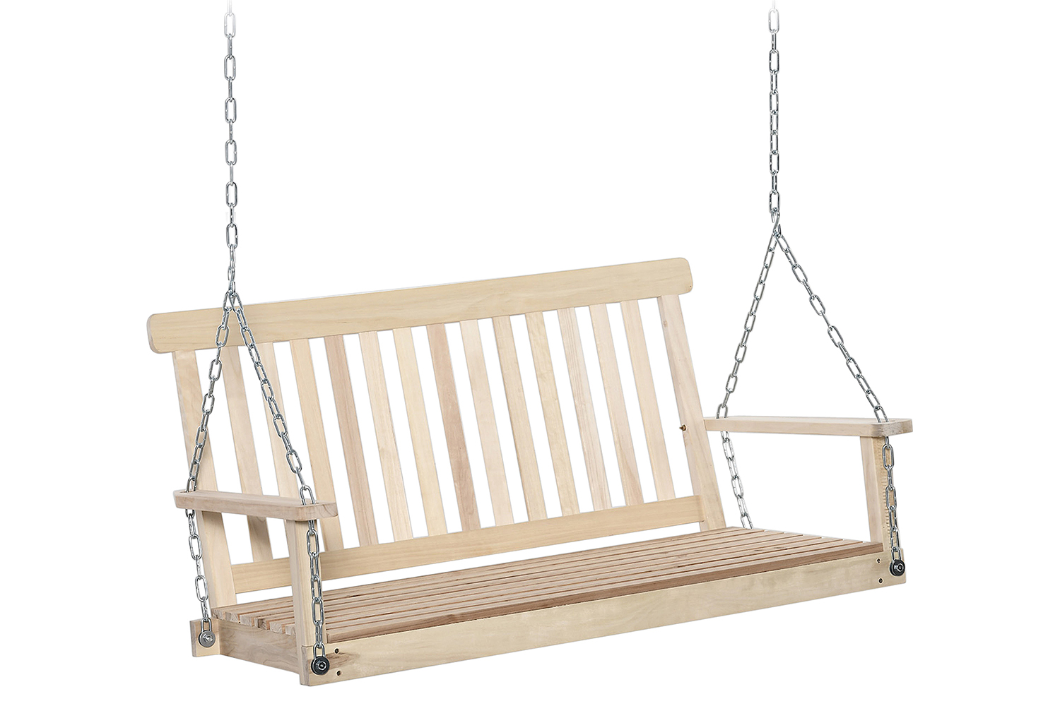 Outsunny Outdoor 2 Seater Wooden Swing Chair with Hanging Chain | Natural