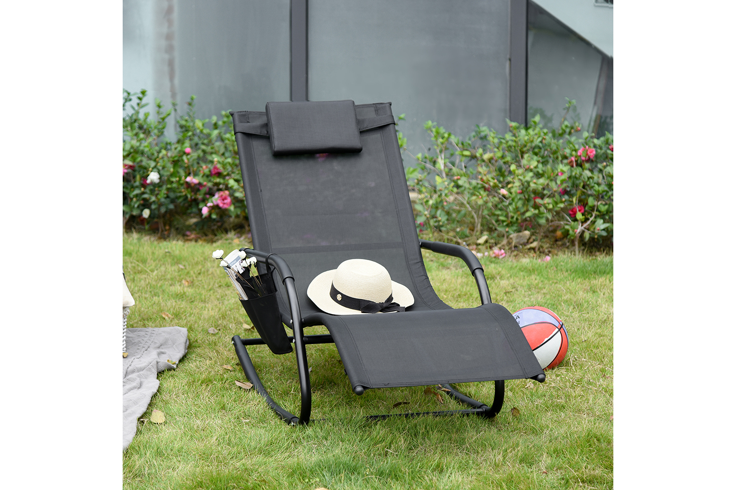 Outsunny Breathable Mesh Rocking Chair with Headrest | Black