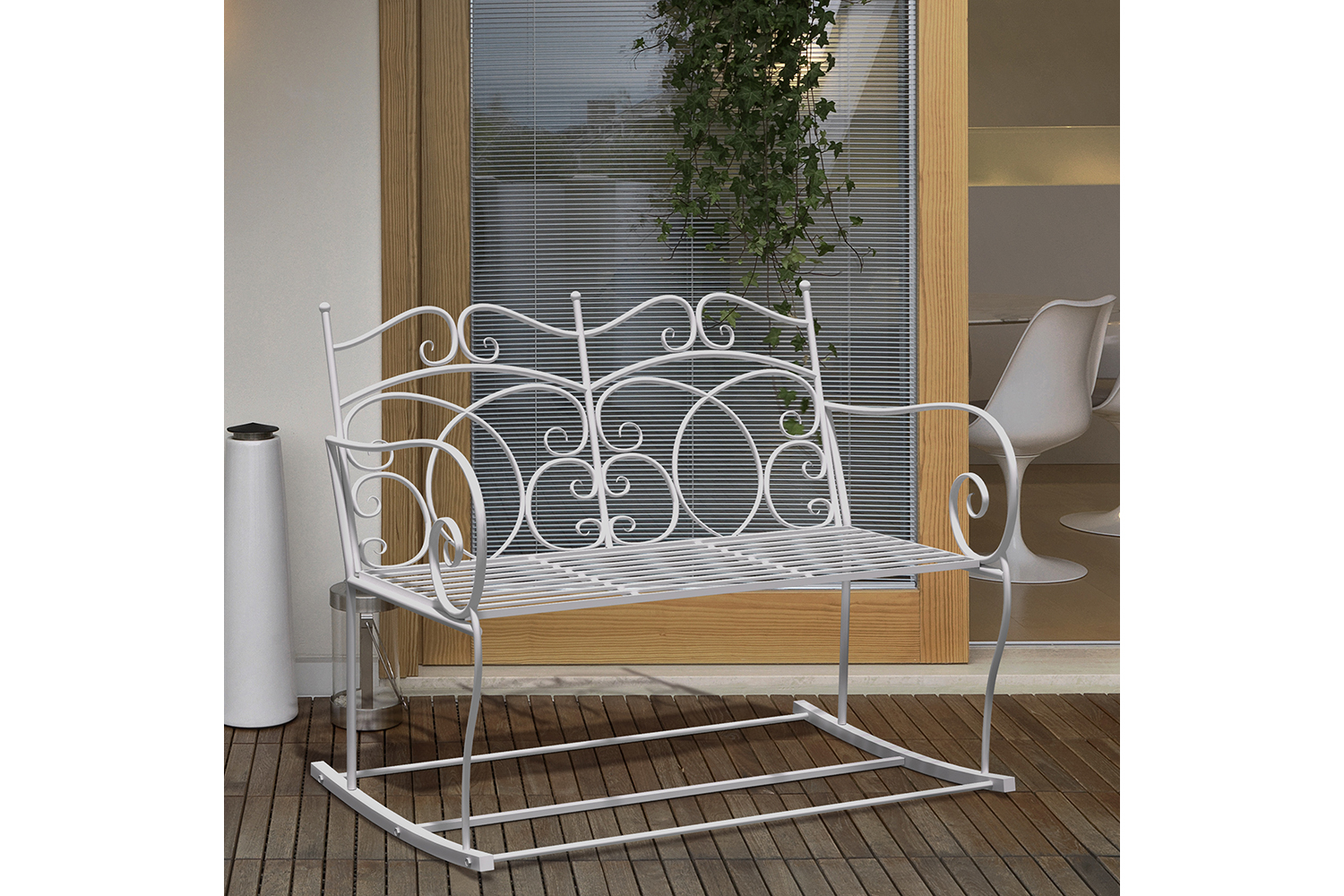 Outsunny 2-Seater Iron Rocking Chair | Milk White