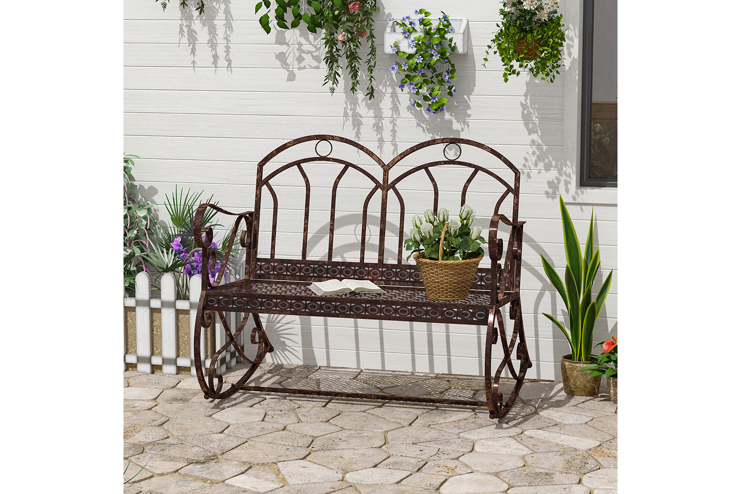 Outsunny Garden Metal Rocking Chair | Bronze Red