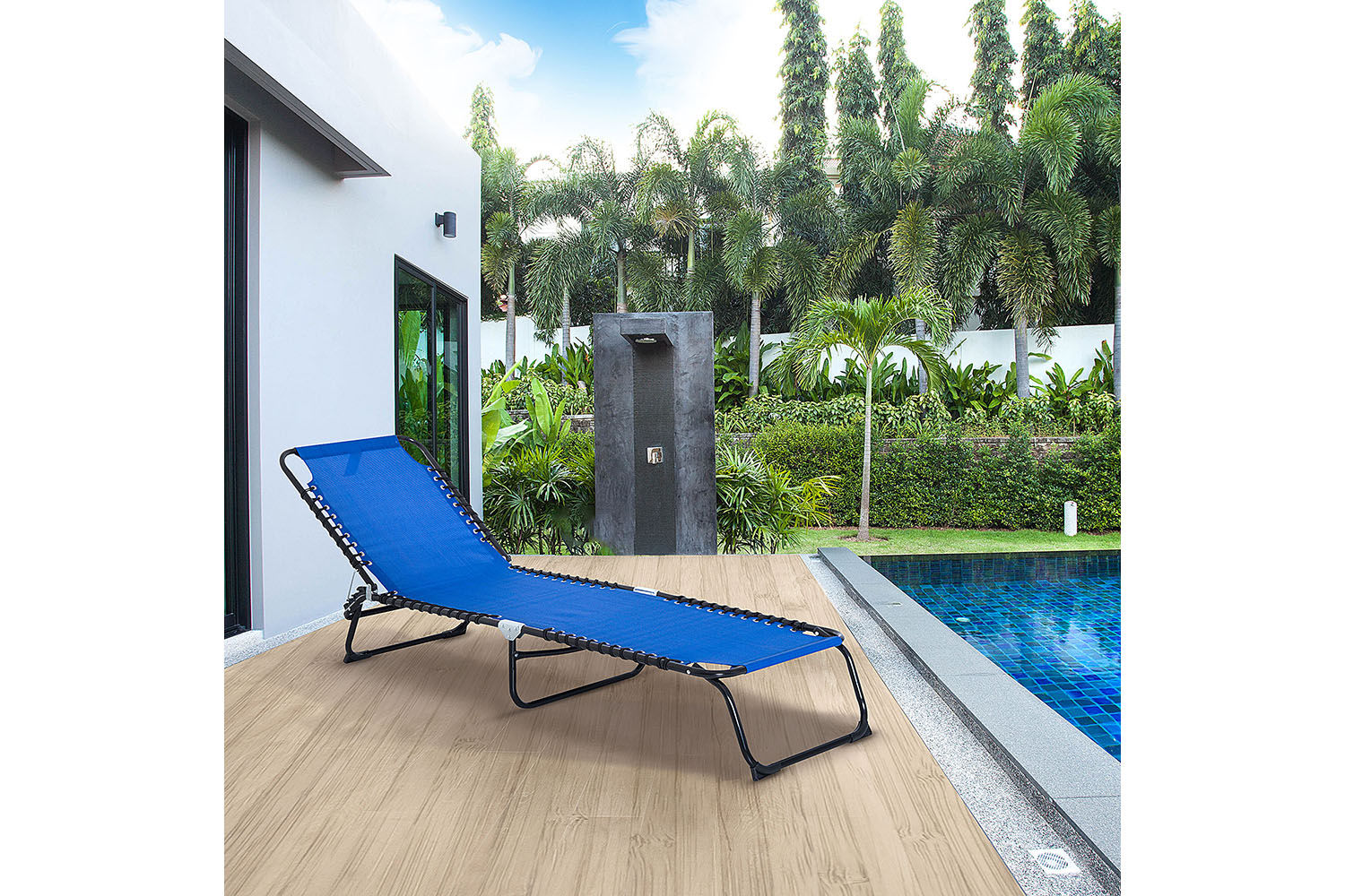 Outsunny Folding Sun Lounger | Black/Navy Blue