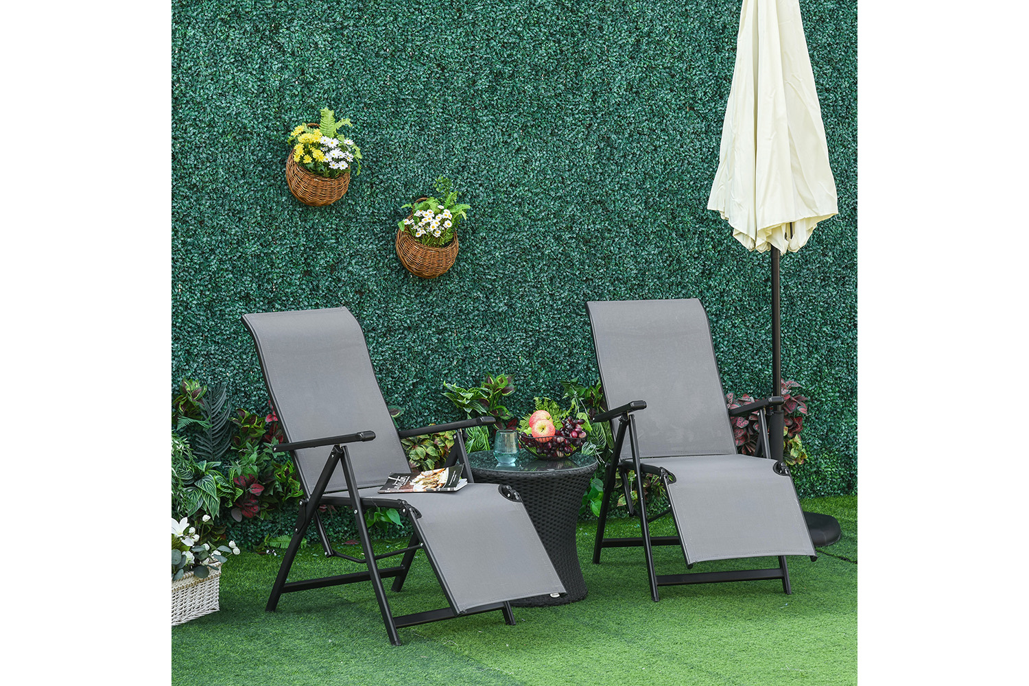 Outsunny Sun Lounge Chair | Black/Grey | Set of 2