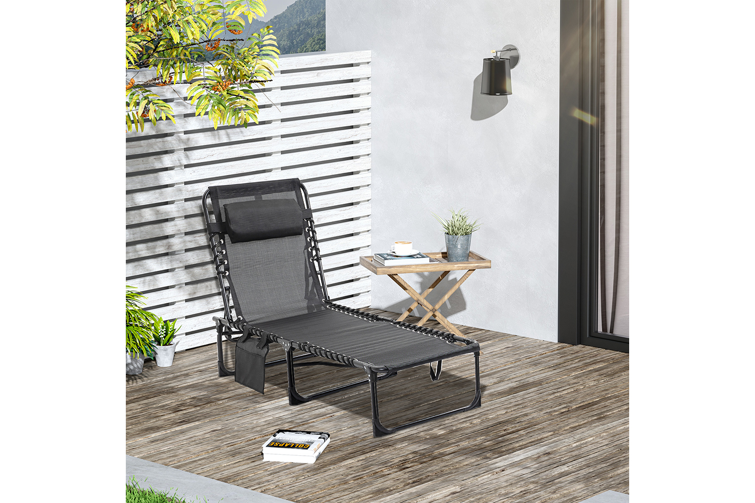 Outsunny Folding Outdoor Reclining Sun Lounger Chair | Black