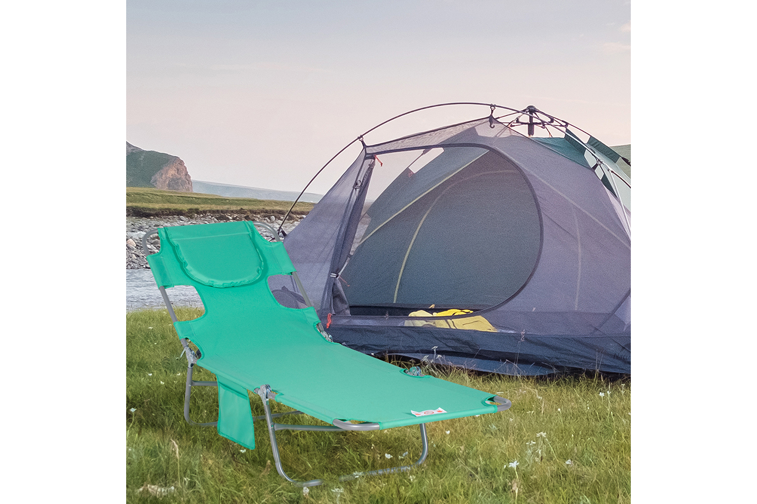 Outsunny Foldable Sun Lounger with Reading Hole | Green