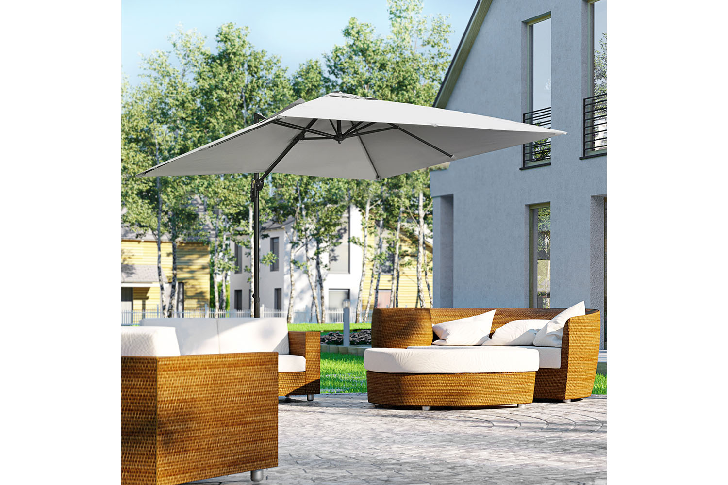 Outsunny 2.7m Square Overhanging Umbrella | Grey