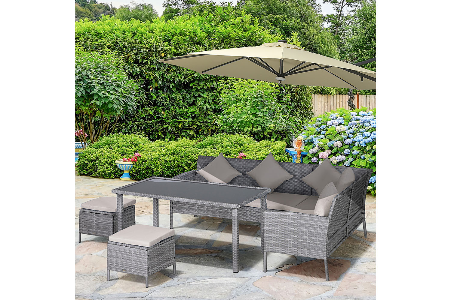 Outsunny Garden Outdoor Dining with Sofa Set | Mixed Grey