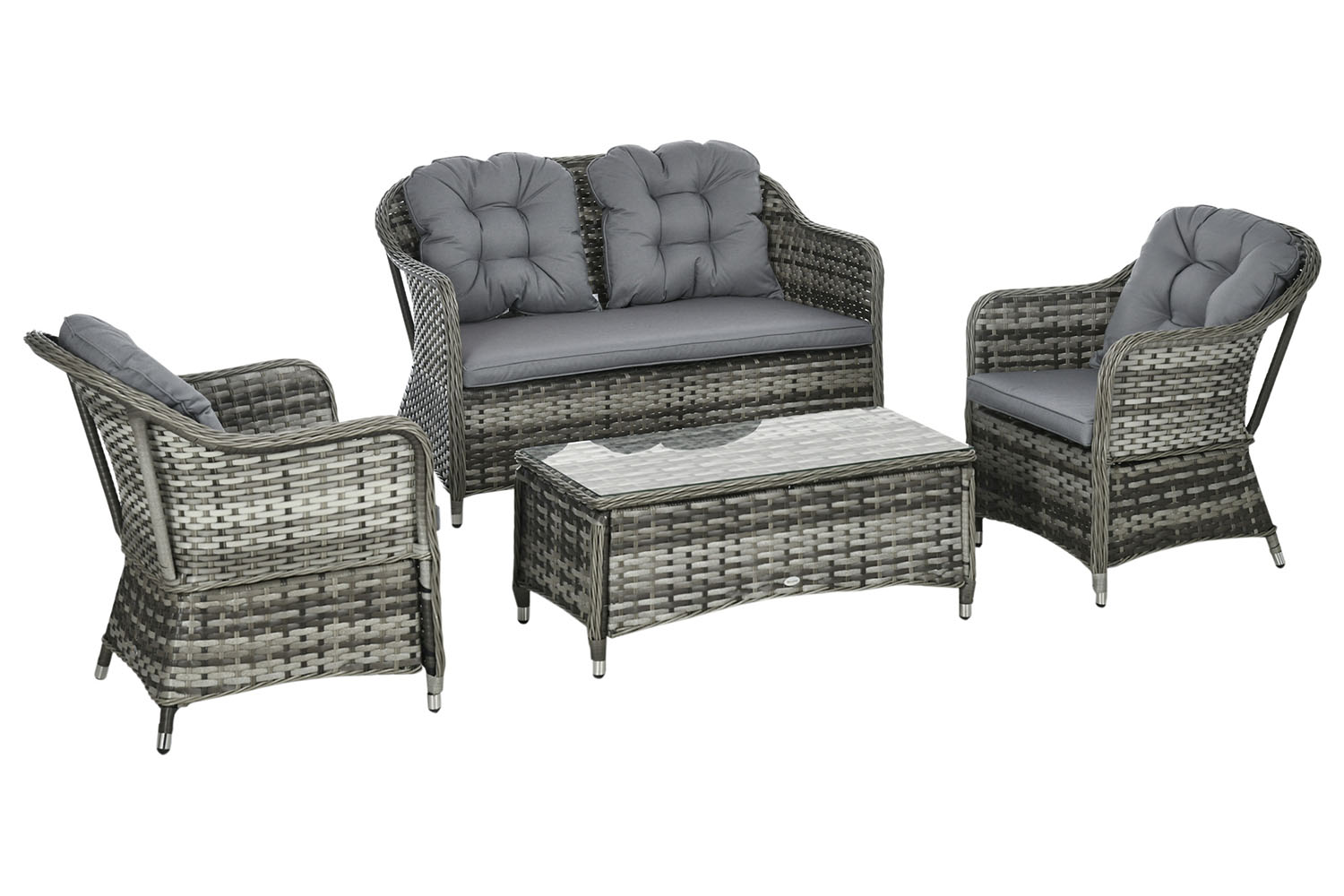 Outsunny Sofa Set with Glass Top Coffee Table | Grey