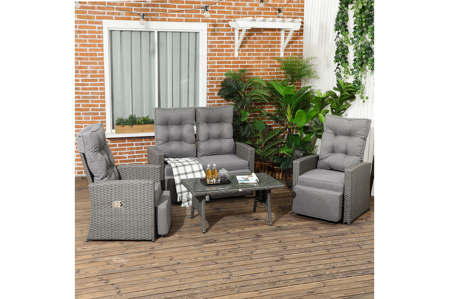 Outsunny Rattan Garden Furniture Set with Sofa | Grey | 4 Pieces
