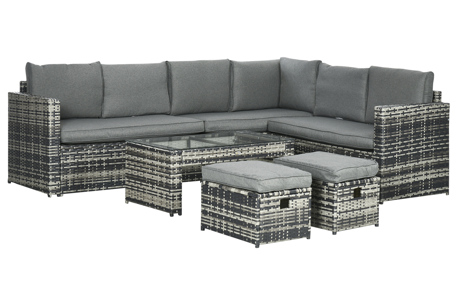 Outsunny 8 Seater Rattan Garden Furniture Set | Grey | 6 Pieces