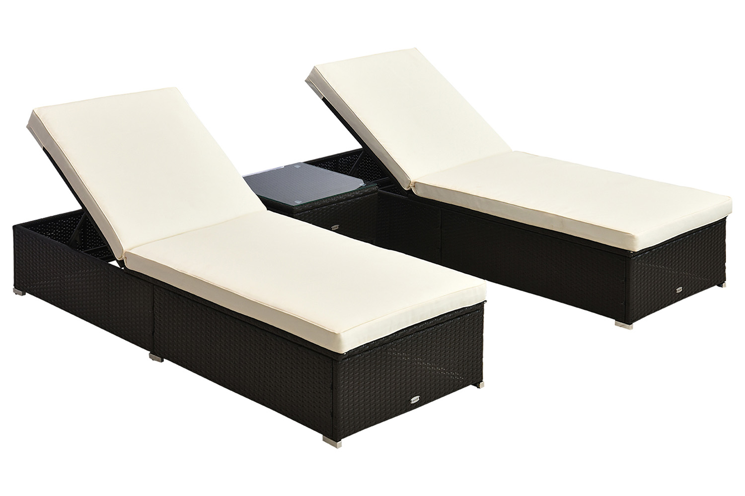 Outsunny Rattan Sun Lounger Set | Dark Coffee | 3 Pieces