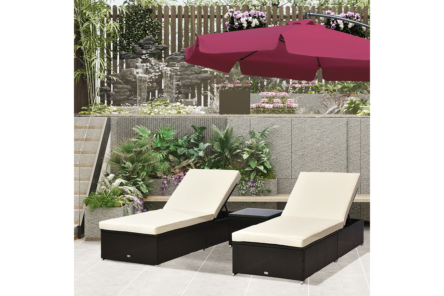 Outsunny Rattan Sun Lounger Set | Dark Coffee | 3 Pieces