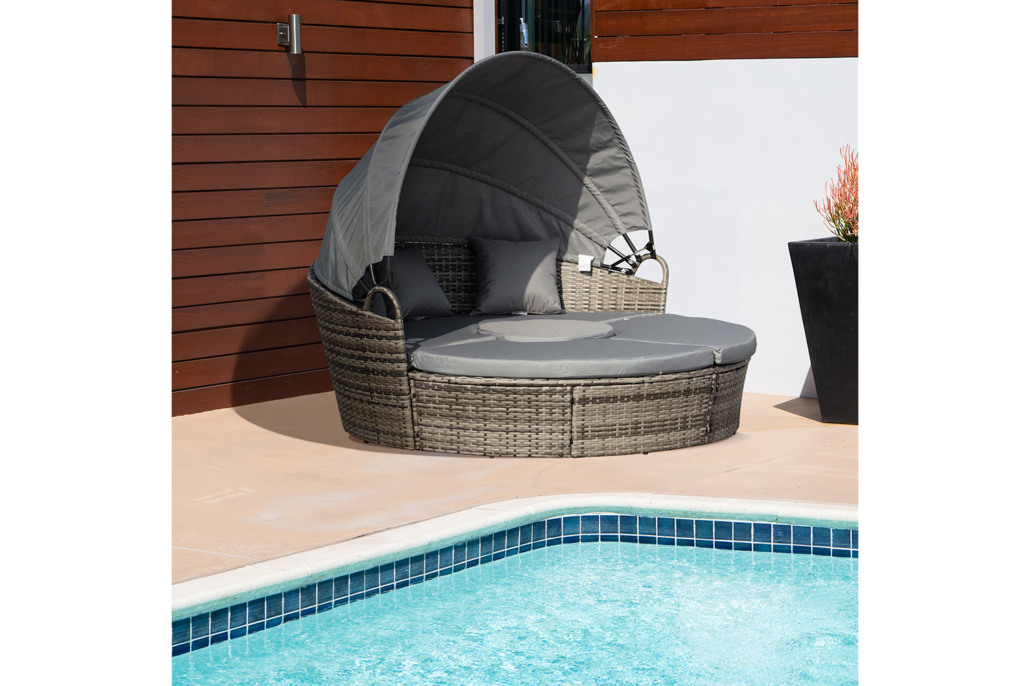 Outsunny Patio Round Daybed Furniture Set | Grey