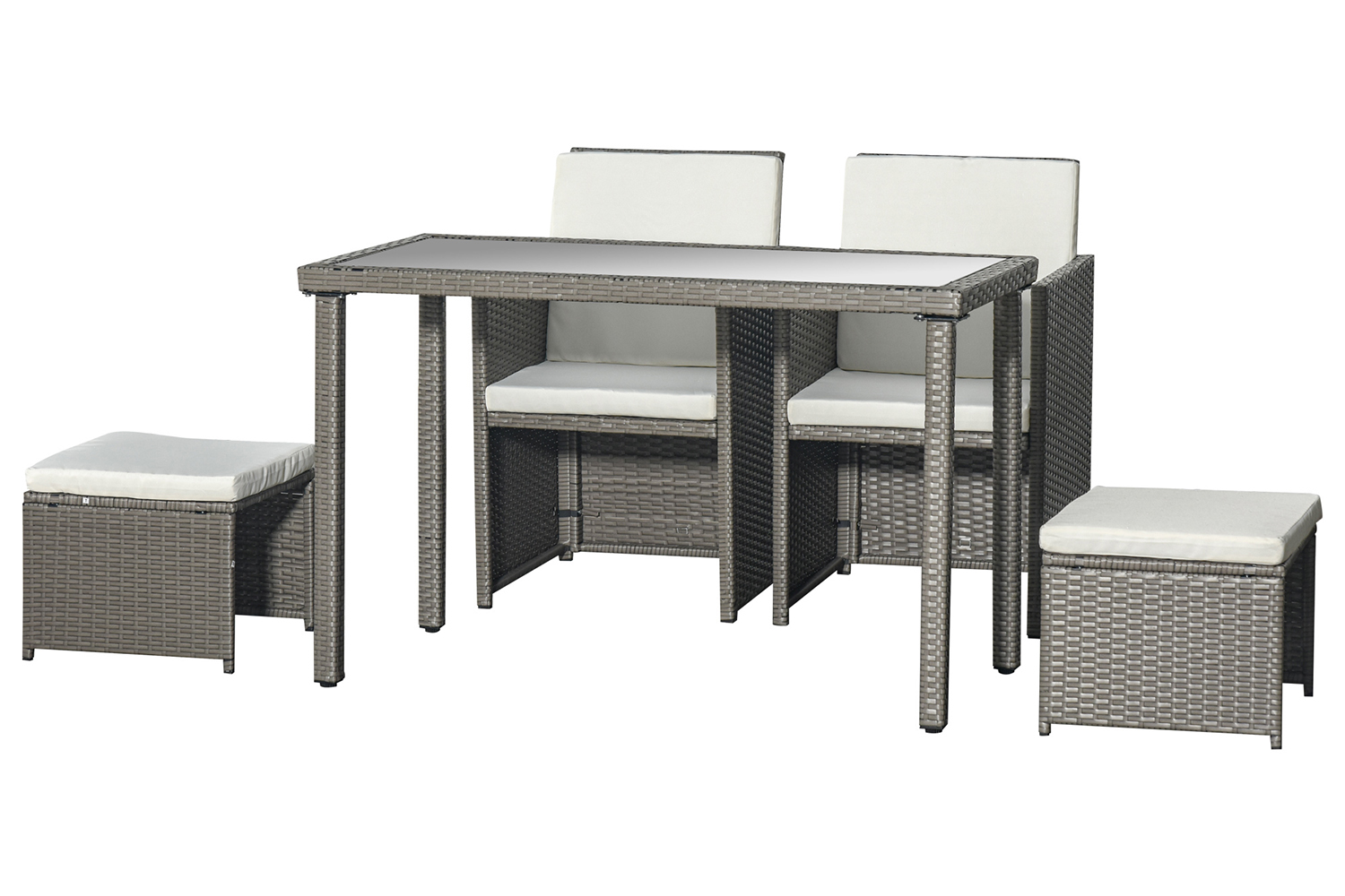 Outsunny 4 Seater Rattan Garden Furniture Set | Grey/Cream White