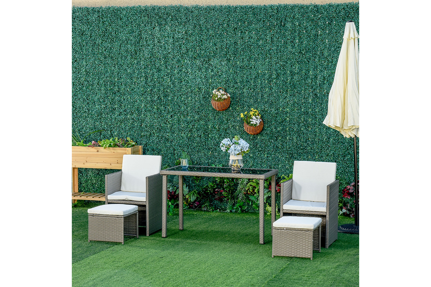 Outsunny 4 Seater Rattan Garden Furniture Set | Grey/Cream White