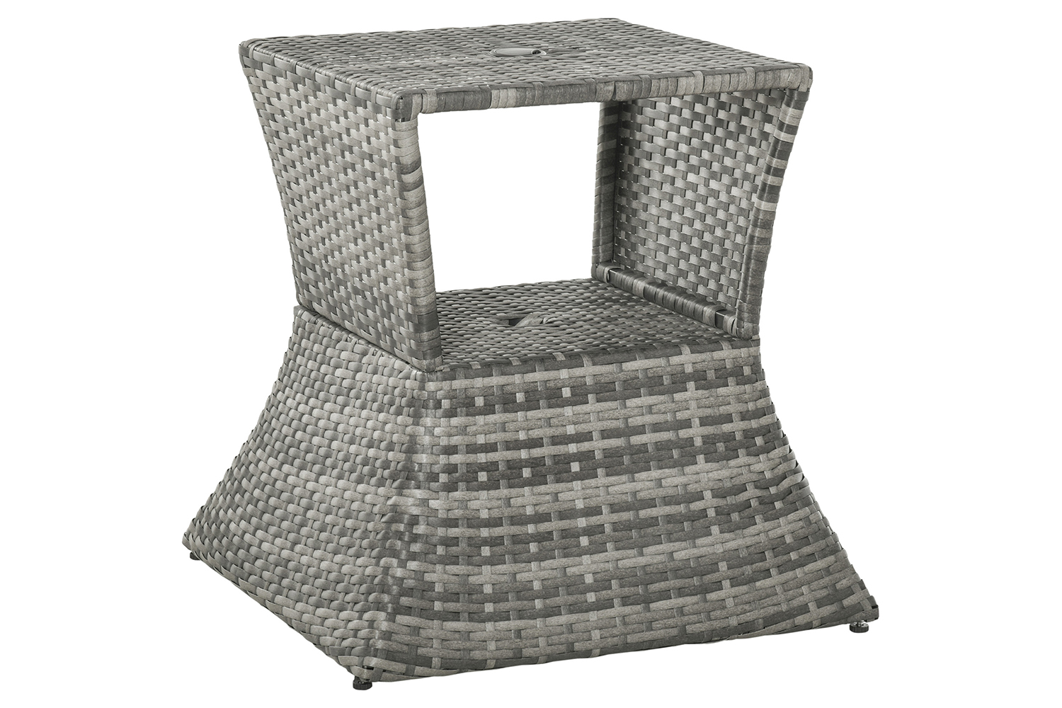 Outsunny Rattan Bistro Side Table with Umbrella Hole | Mixed Grey