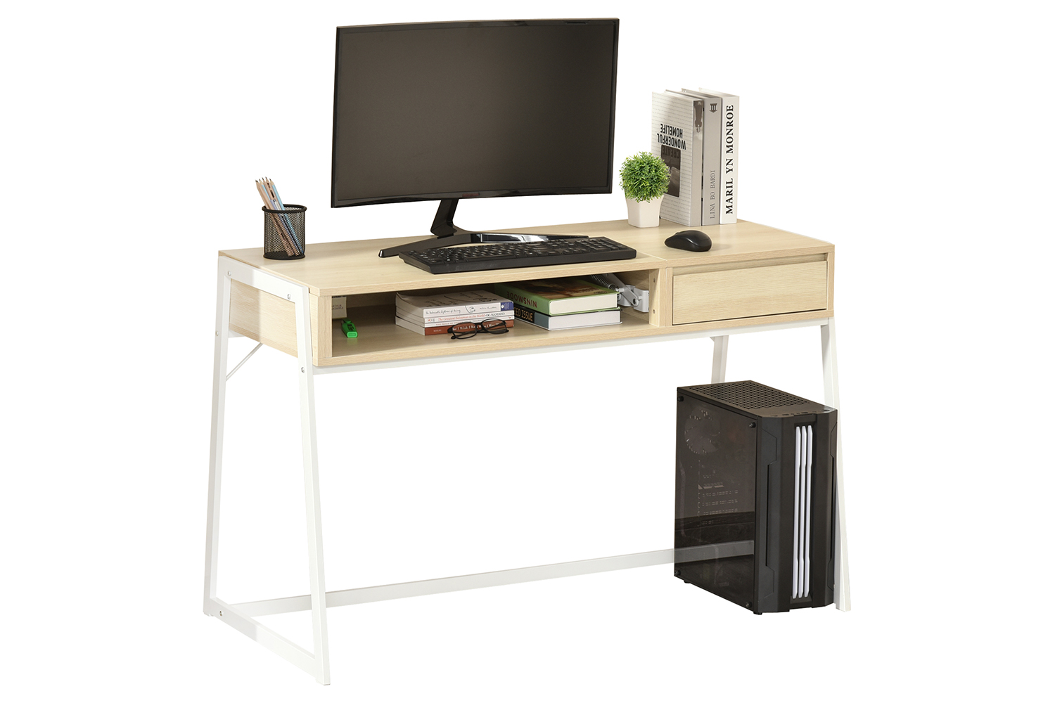 Homcom Compact Computer Desk | Natural/White