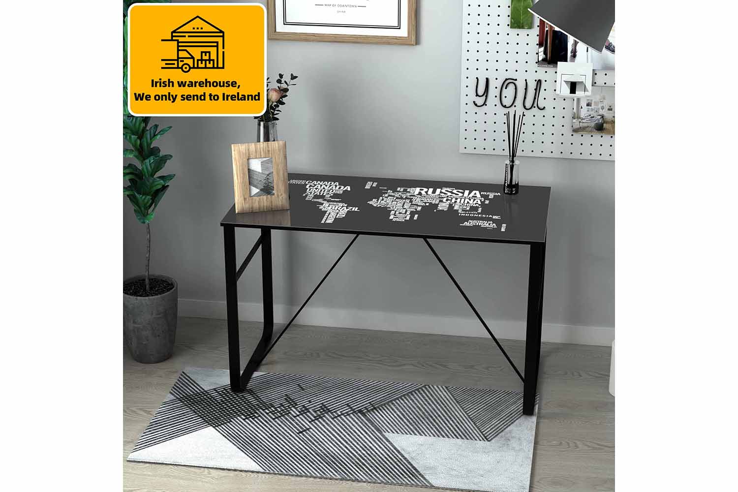Homcom Study Desk with World Map Printing | Black