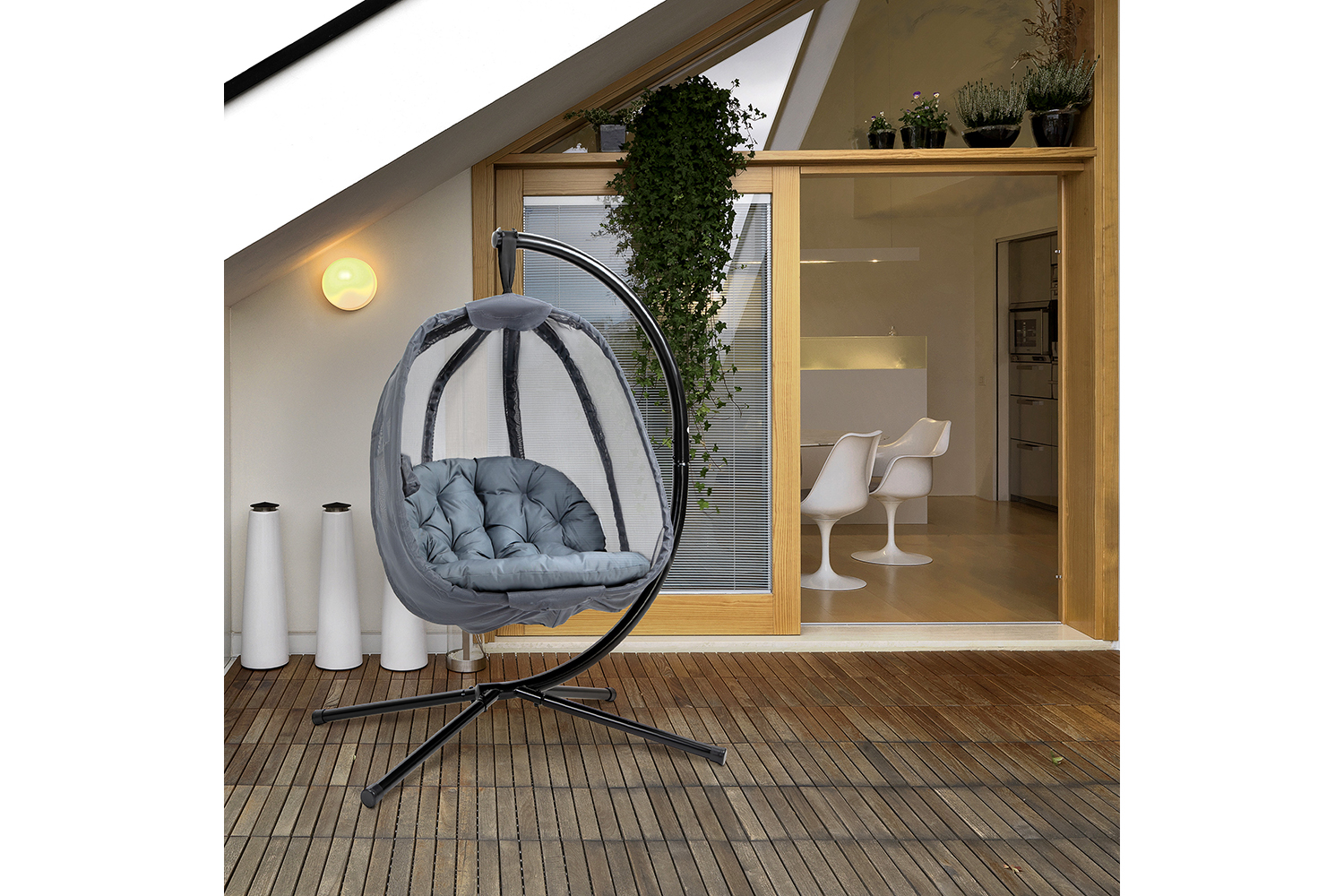 Outsunny Hanging Egg Chair with Cushion | Black/Grey