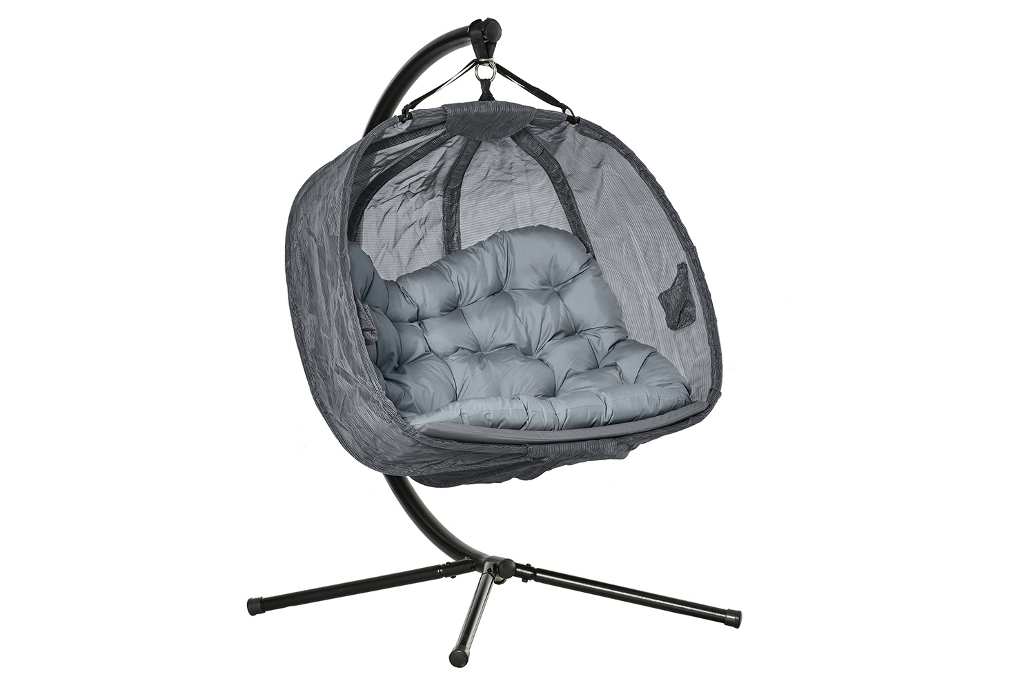 Outsunny 2 Seaters Hanging Egg Chair with Cushion | Black/Grey