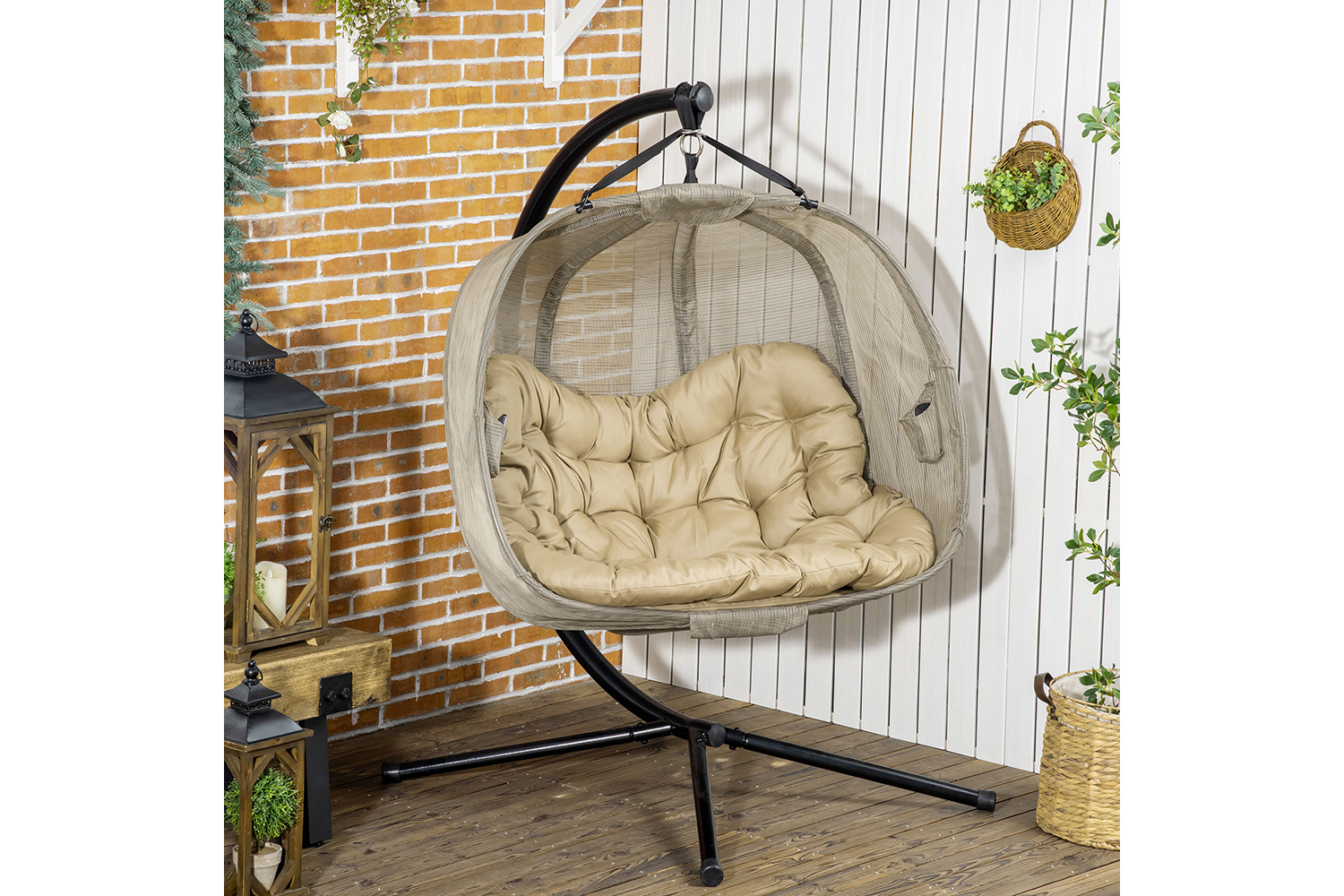 Outsunny 2 Seaters Hanging Egg Chair with Cushion | Multi