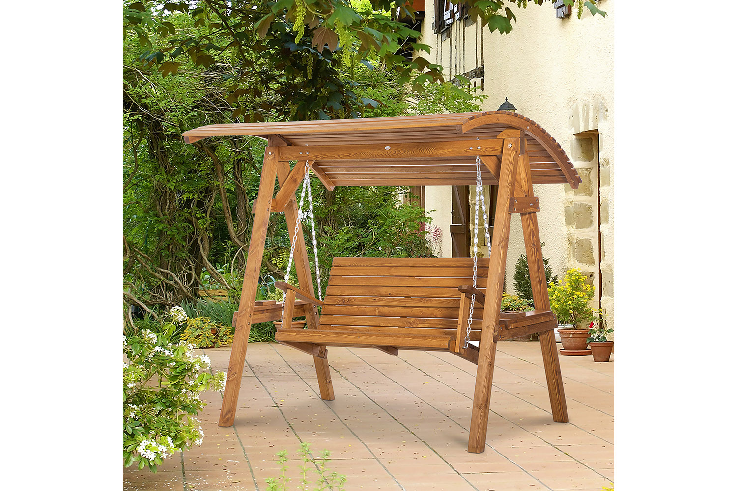Outsunny 2 Seater Garden Swing Seat Swing Chair | Brown