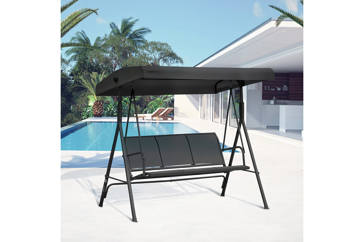 Outsunny 3 Seater Wing Chair with Canopy | Black