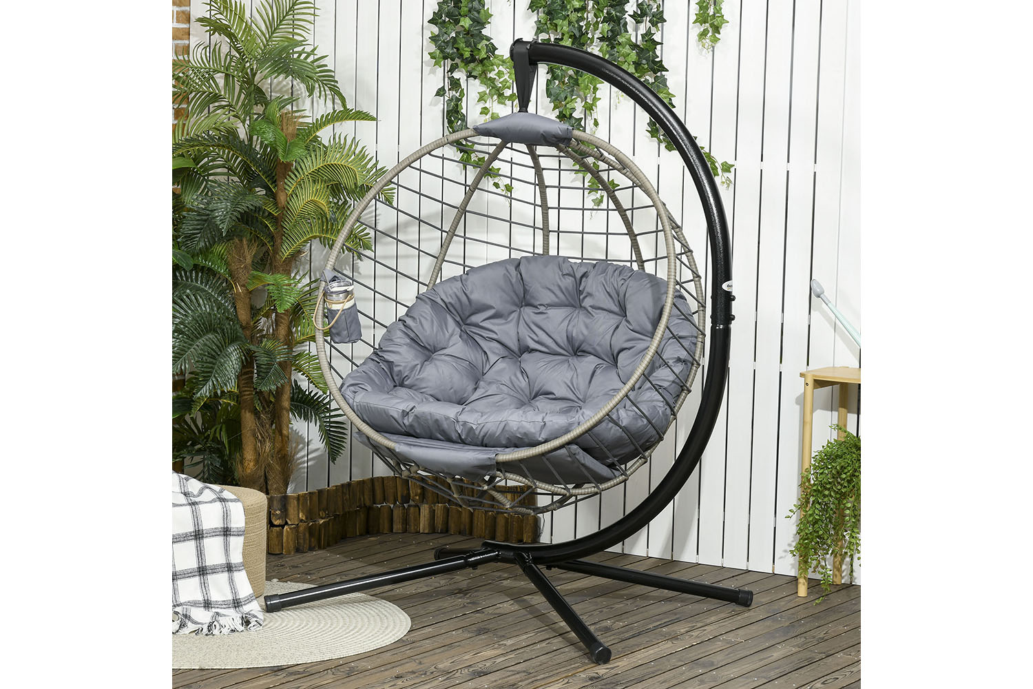 Outsunny PE Rattan Swing Chair with Cushion | Grey