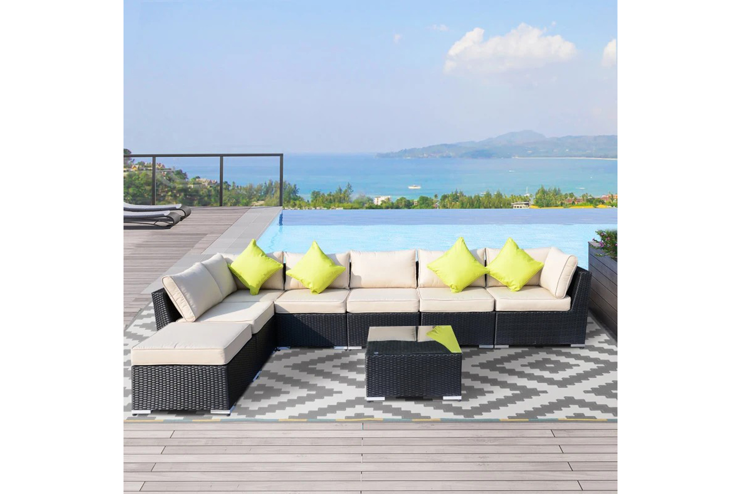 Outsunny Rattan Sofa Set | Beige/Black  | Set of 8