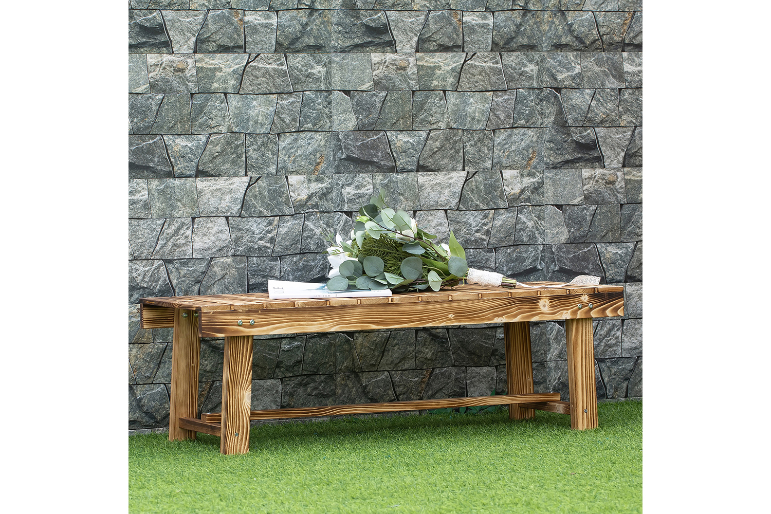 Outsunny 2 Seater Wooden Garden Bench | Carbonised