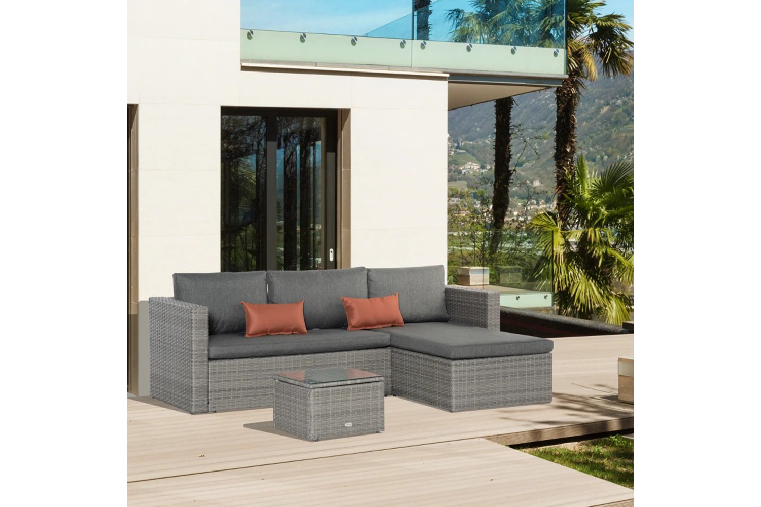 Outsunny Outdoor PE Rattan Sofa Set | Grey