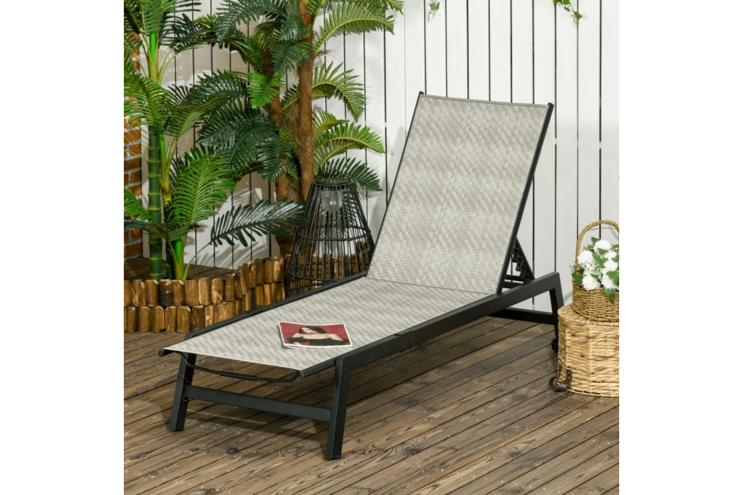 Outsunny Outdoor PE Rattan Sun Lounger | Black/Grey