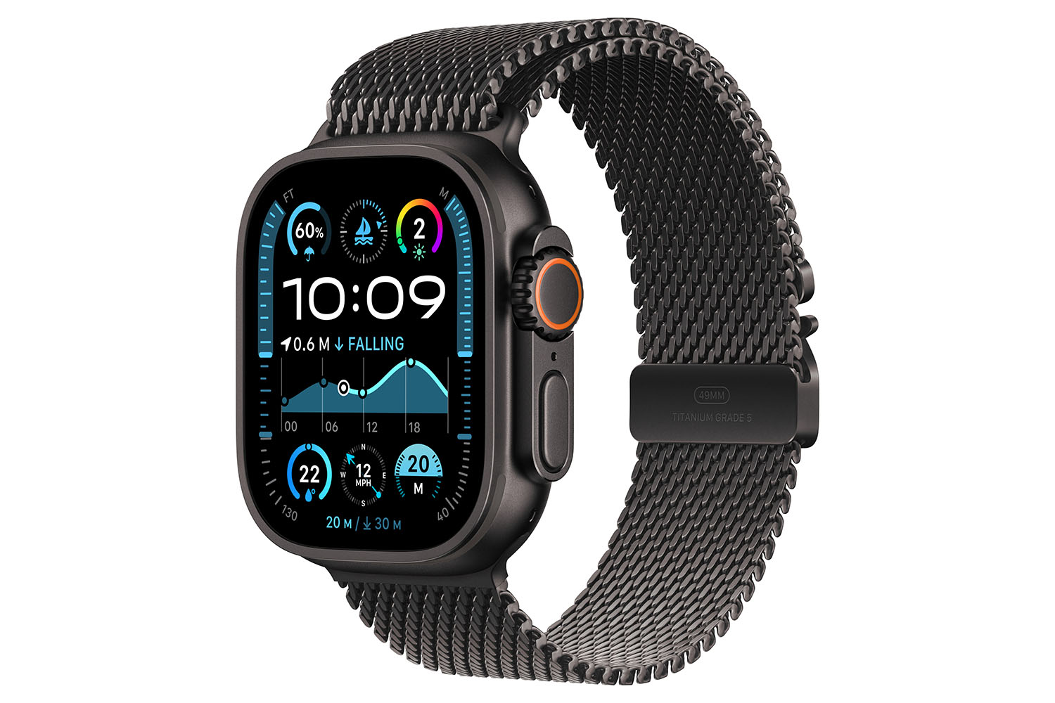 Apple Watch Ultra 2 GPS + Cellular | 49mm | Black Titanium Case with Black Titanium Milanese Loop Small
