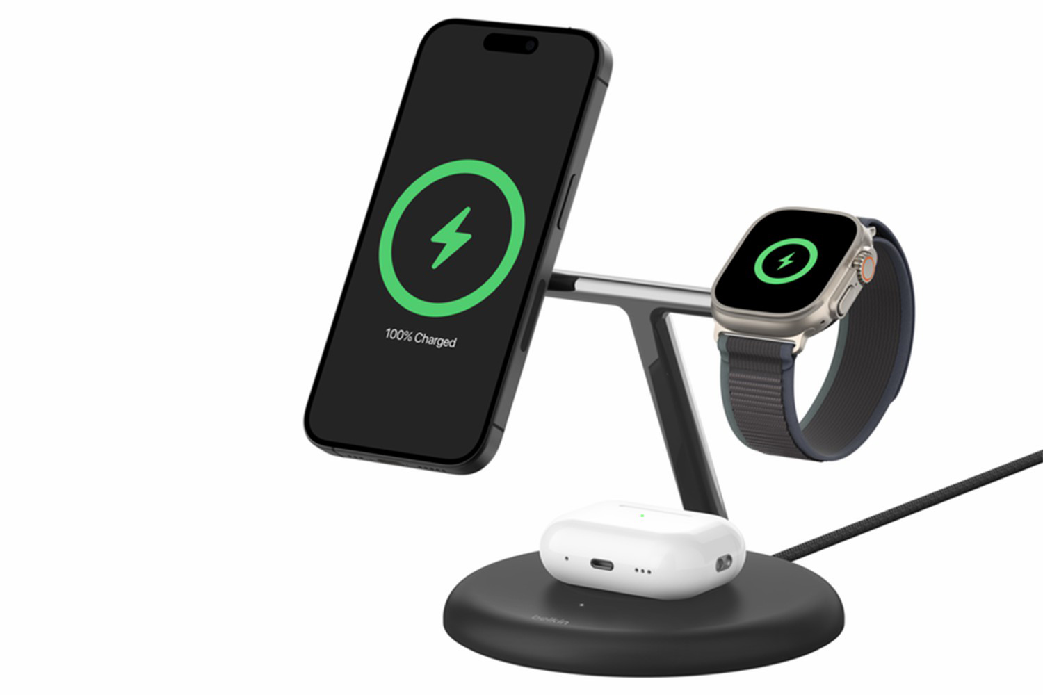 Belkin BoostCharge Pro 3-in-1 Magnetic Wireless Charging Stand with Qi2 | Black