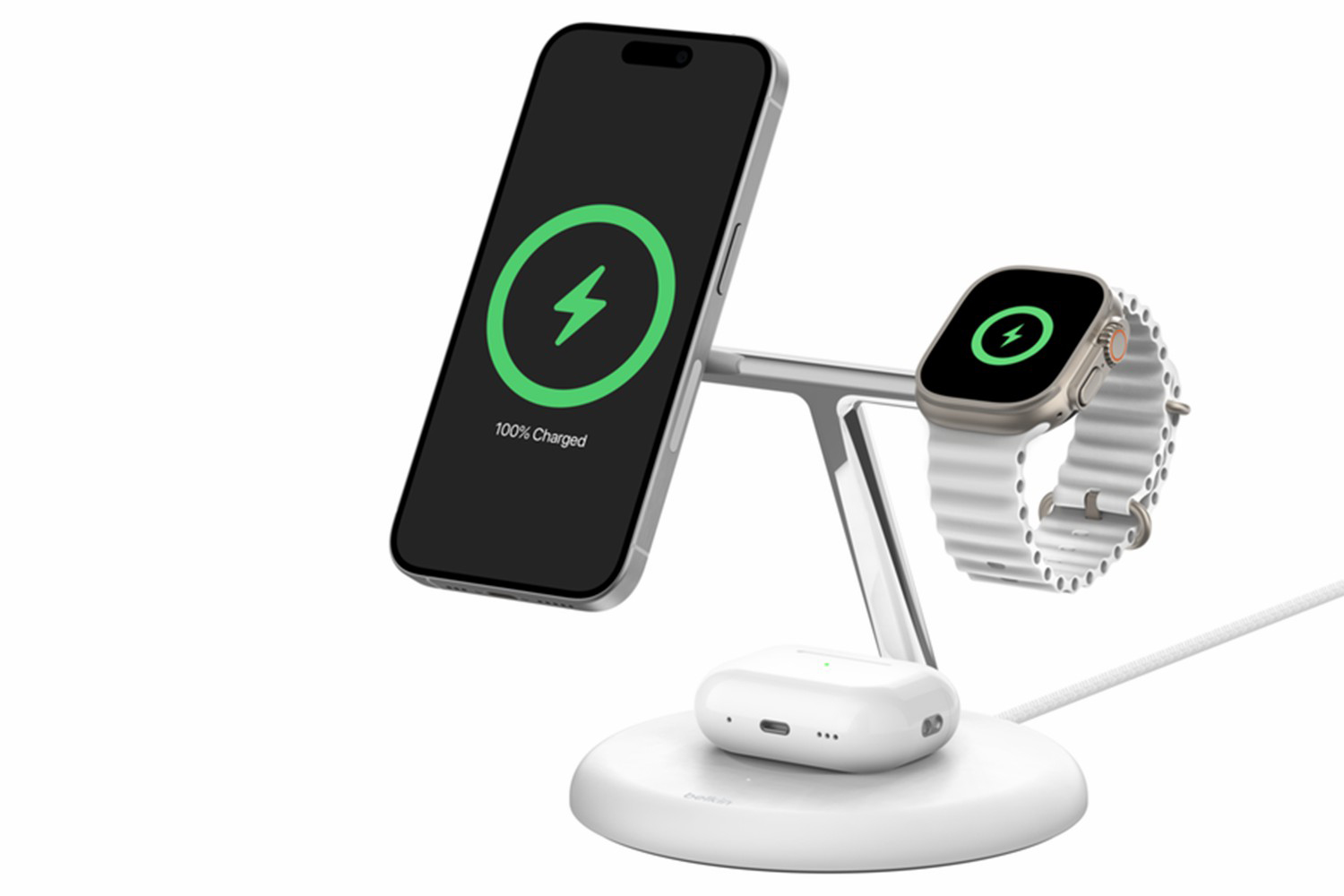 Belkin BoostCharge Pro 3-in-1 Magnetic Wireless Charging Stand with Qi2 | White