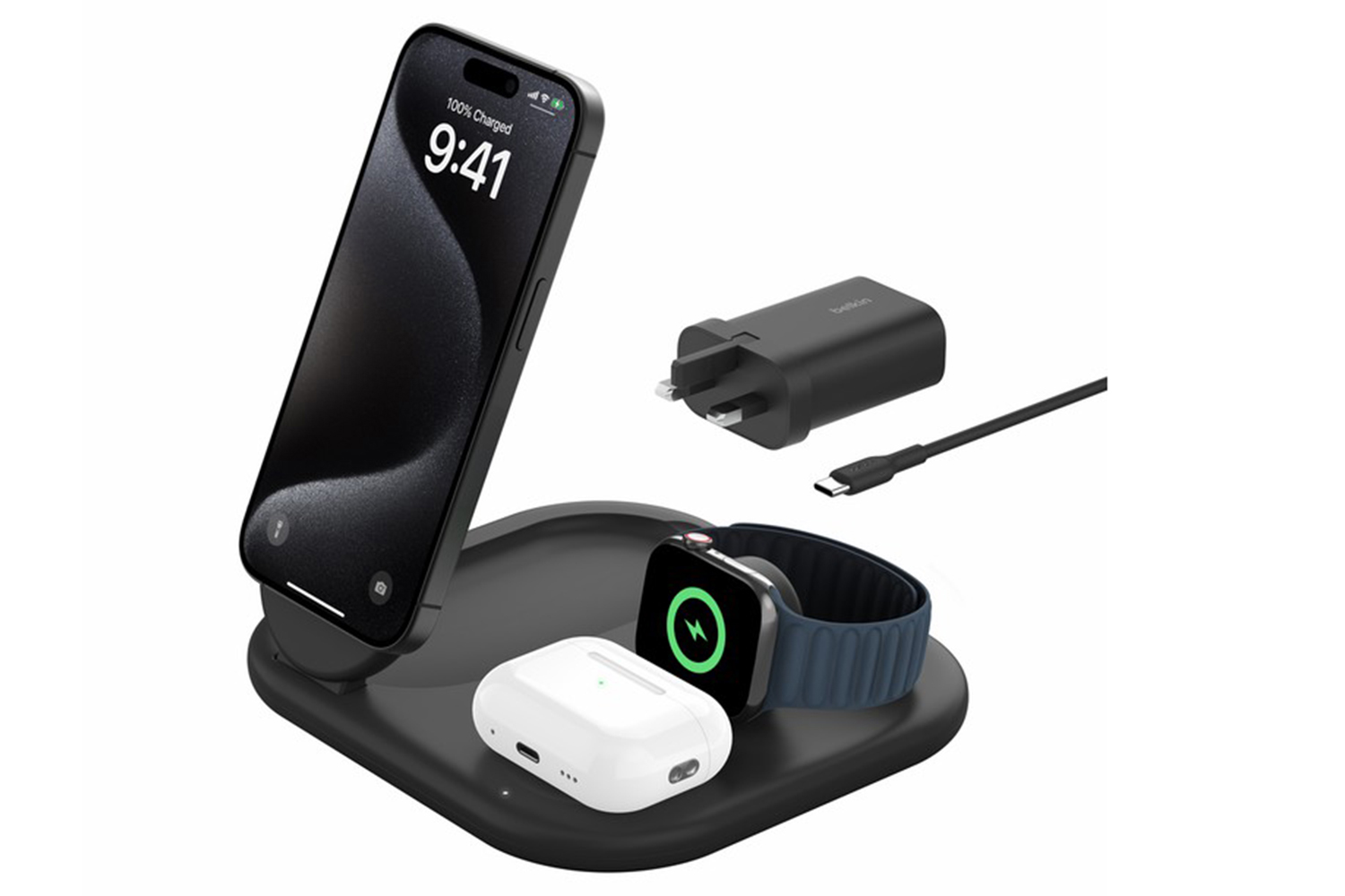 Belkin BoostCharge 15W 3-in-1 Magnetic Foldable Wireless Charger with Qi2 | Black