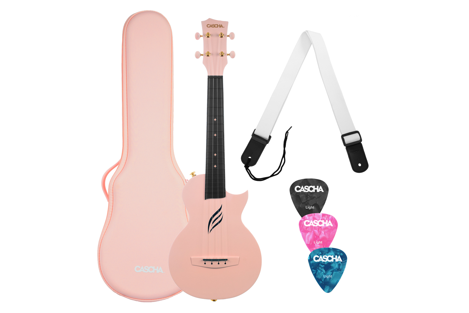 Cascha Hh 2288 - Carbon Fibre Concert Ukulele Set With Softcase, Strap And 3 Picks - Pink