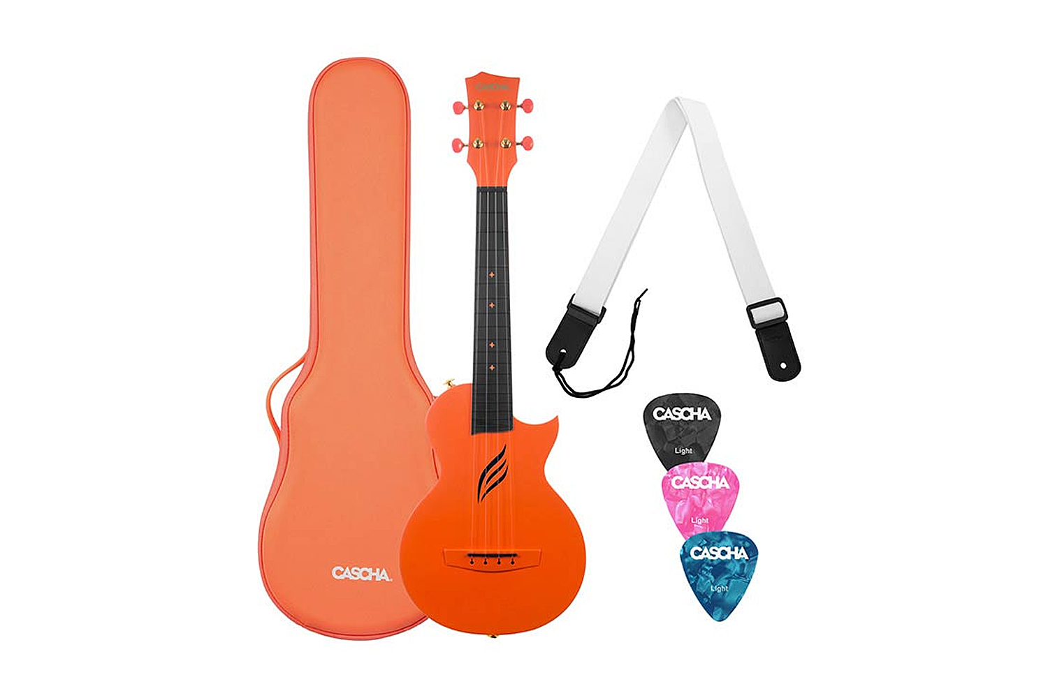 Cascha Hh 2289 - Carbon Fibre Concert Ukulele Set With Softcase, Strap And 3 Picks - Orange