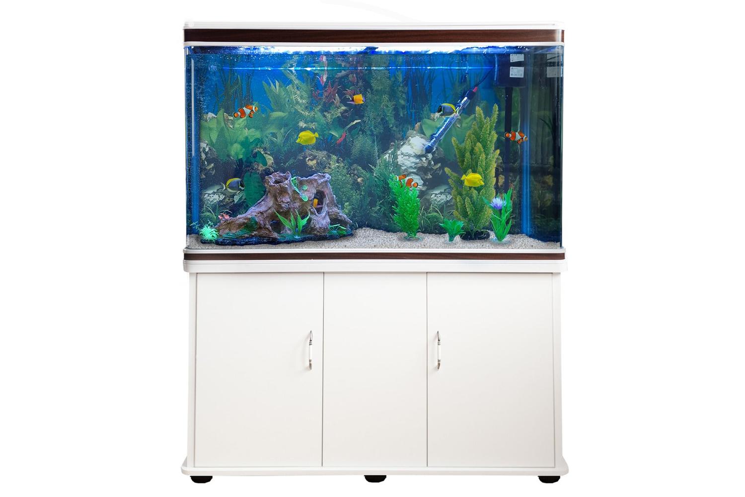Monstershop Aquarium Fish Tank & Cabinet with Complete Starter Kit | White