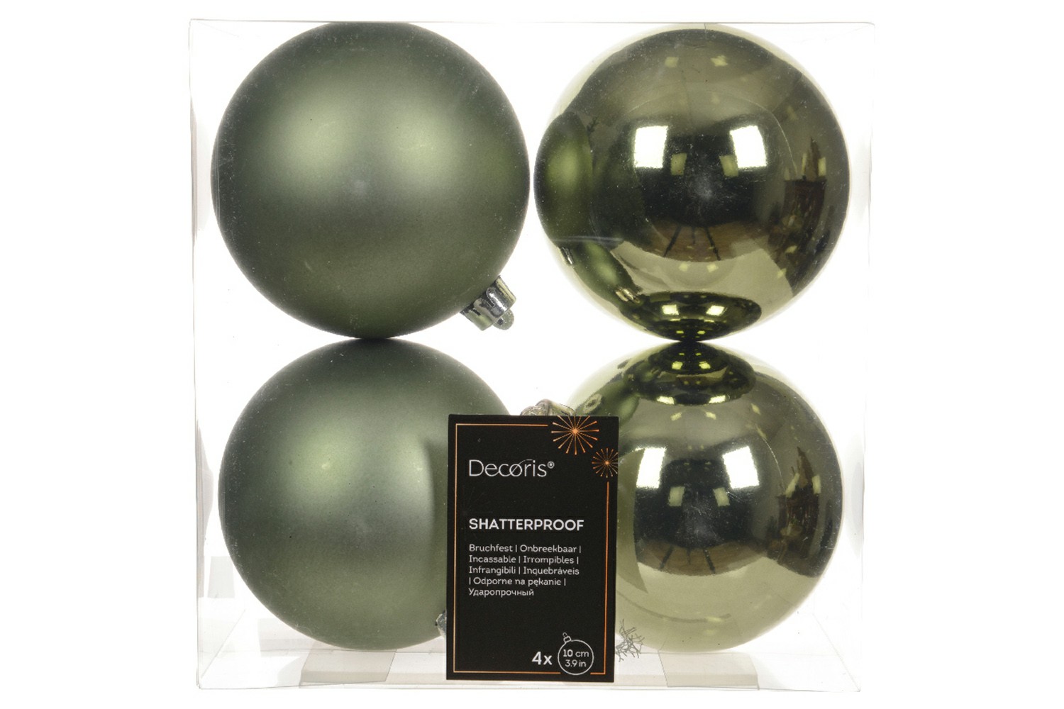 Christmas Decoration | Kaemingk Shatterproof Baubles | Green | 10cm  | Pack of 4