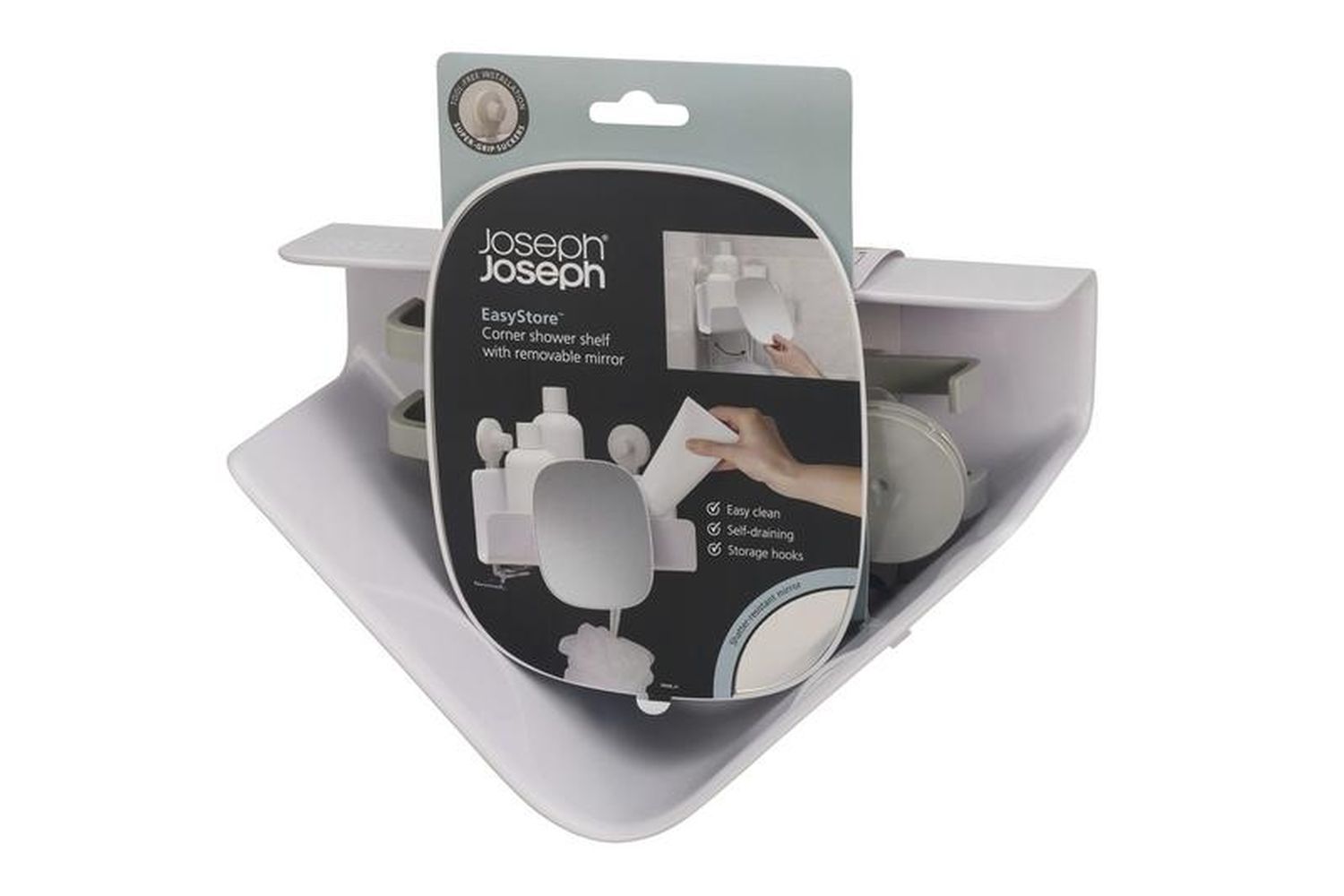 Joseph Joseph | Corner Shower Caddy with Removable Mirror | White