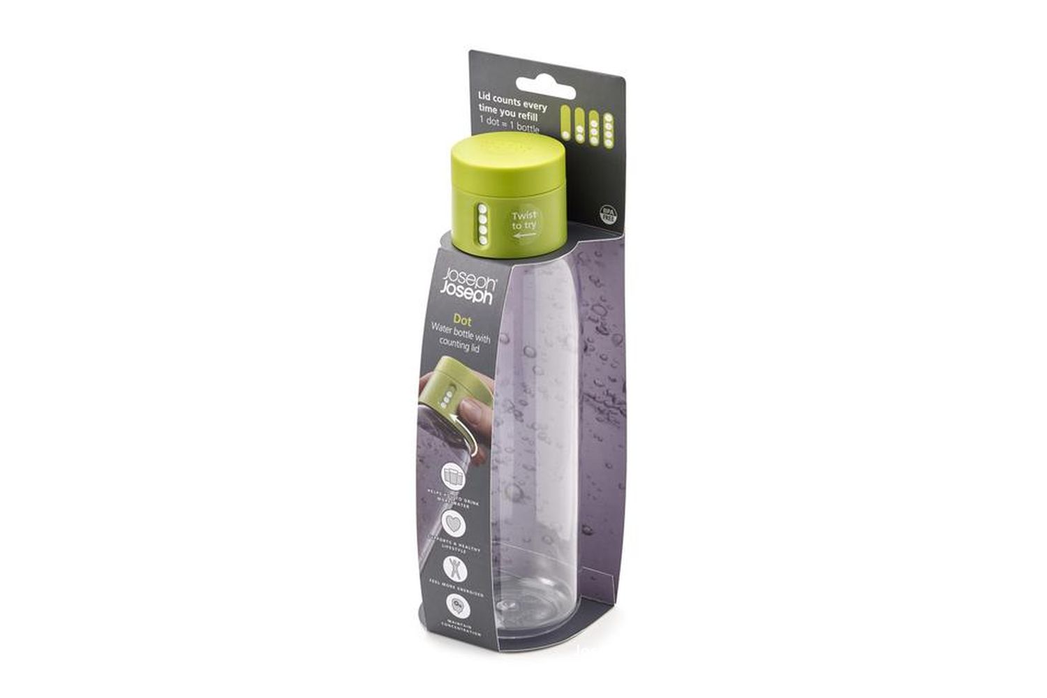 Joseph Joseph 81049 Dot Hydration Tracker Water Bottle 600ml Green